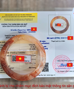 Giấy kiểm đinh Vòng bản liền thạch anh ưu linh đỏ tự nhiên