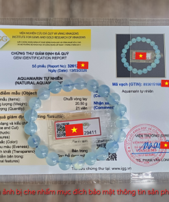 Giấy kiểm định Vòng tay đá Aquamarine tự nhiên