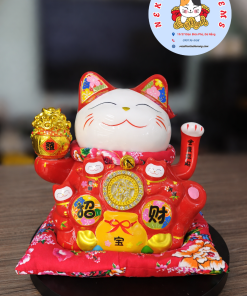 Mèo Thần Tài Khai Trương 22cm ngũ phúc lâm môn đỏ