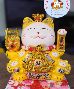 Mèo Thần Tài Khai Trương 32cm Thiên Khách Vạn Lai vàng