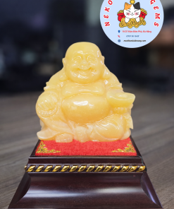 Tượng Phật Di Lặc đá Hoàng Long tay cầm thỏi vàng Kèm đôn gỗ