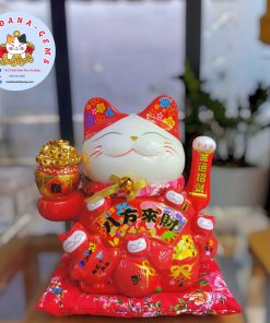 Mèo Thần Tài Khai Trương 26cm Bát Phương Lai Tài Đỏ