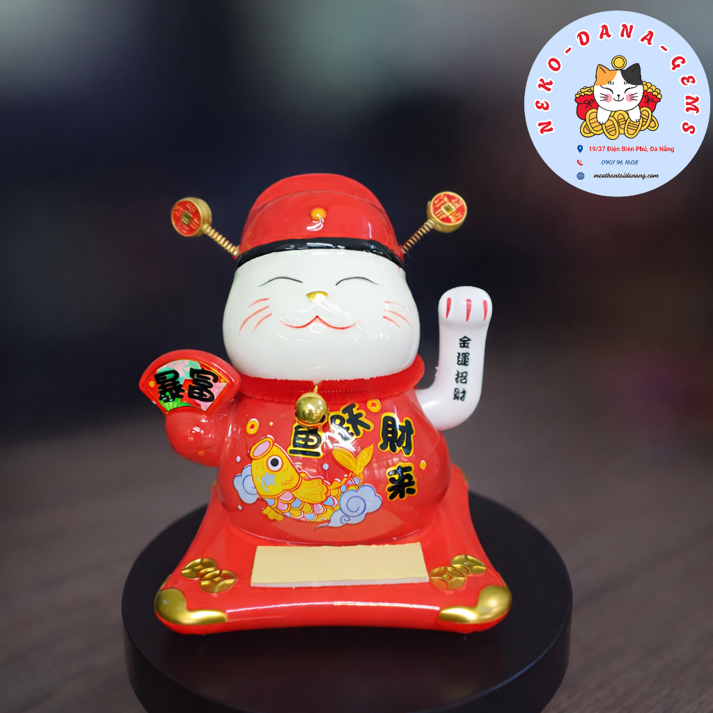Mèo Thần Tài Tự Vẫy Bạo Phú Đỏ 10cm