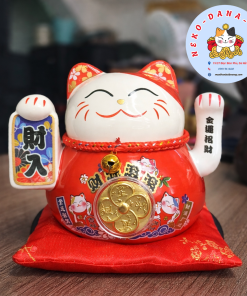 Mèo thần tài tài nhập màu đỏ 12cm