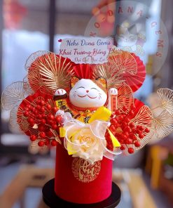 SET MÈO TRANG TRÍ SẴN TÔNG ĐỎ KÈM MÈO 20CM