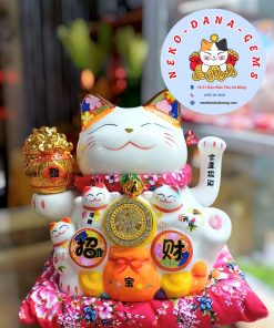 Mèo Thần Tài Khai Trương 22cm ngũ phúc lâm môn trắng