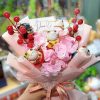 BÓ HOA KÈM 5 MÈO THẦN TÀI MINI 5CM