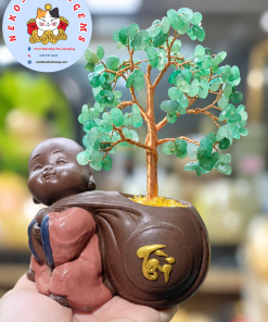 CÂY ĐÁ TỰ NHIÊN KÈM CHÚ TIỂU ĐÁ THẠCH ANH XANH