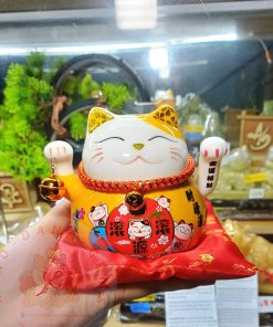 MÈO THÂN TÀI MINI 10CM KIM VẬN CHIÊU HỶ VÀNG